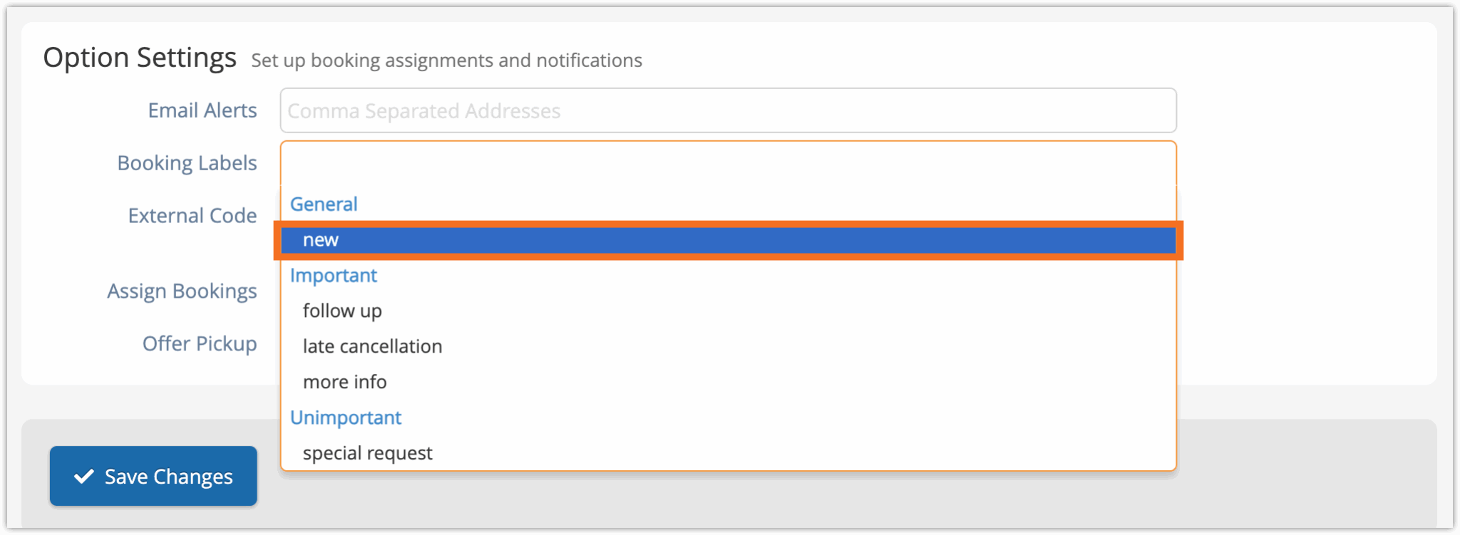 How to add booking labels through options - Rezgo Support