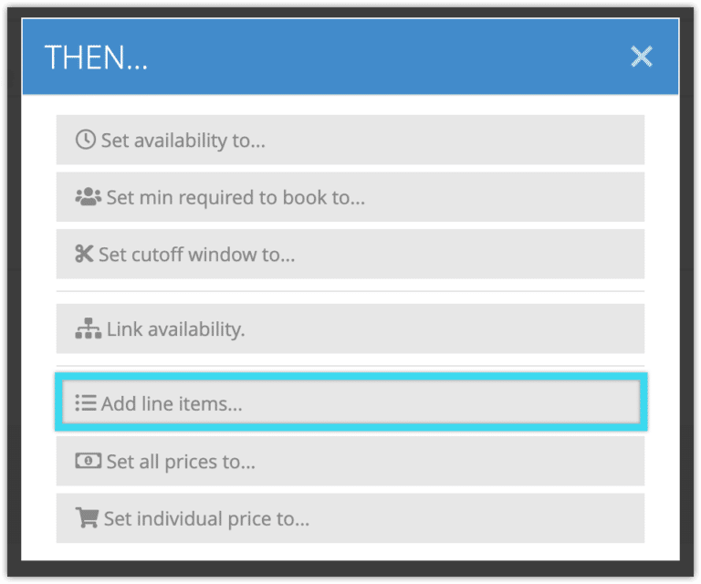 How use rules that add line items to bookings - Rezgo Support